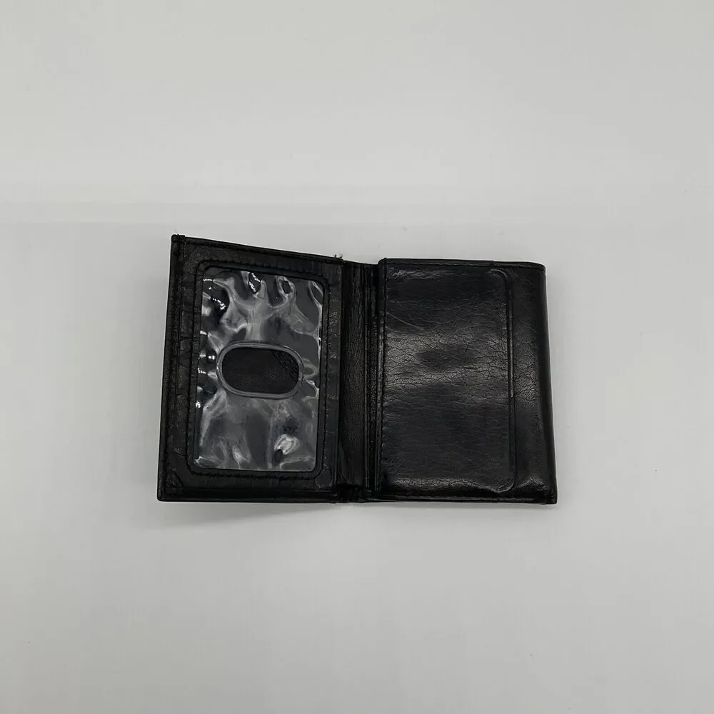 Fossil Wallet Black Genuine Leather Trifold ID &‎ Card Slots